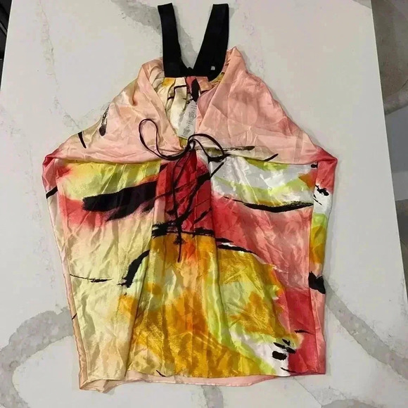 BCBGMaxazria NWT 100% Silk Shift Dress Abstract Print TieWaist Womens Small Mini - Picture 5 of 7